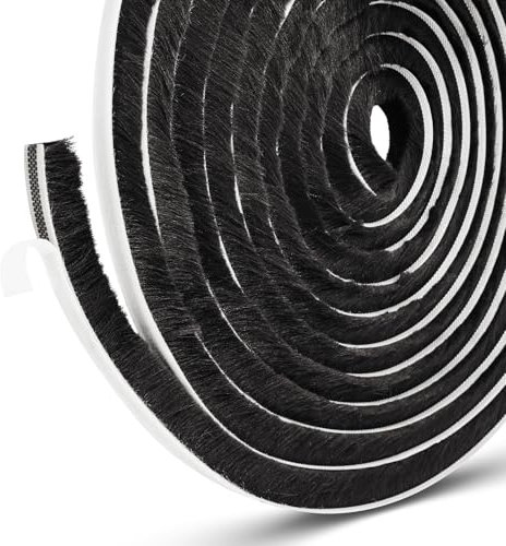 Draft Excluder for Doors & Windows, Self-Adhesive Brush Seal Strip Air Stopper for Sliding & External Doors, Windows (Black, 5 m(L) x9 mm(W) x 15mm(T))