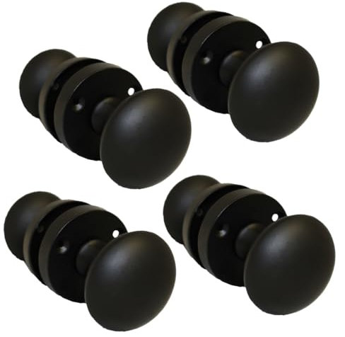 Epsom Door Handle Matt Black Round Door Knob Set - Victorian Style Sprung Internal and External Door Knobs for Mortice Locks and Tubular Latches (4 Pair of Knobs)