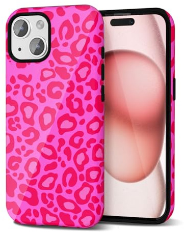 Svanove Cheetah Print Handyhülle für iPhone 15 Hülle Leopard Trendy Muster, Neon Pink