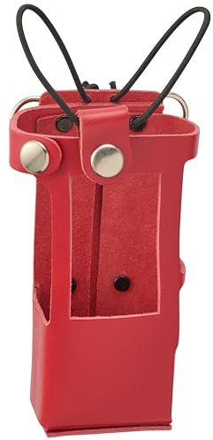 Perfect Fit Shield Wallets Radio Case Two Way Radio Holder Red Leather Holster with Adjustable Elastic Band Fits for Motorola APX 6000/6000XE or 8000/8000XE (Model 1.5) Chrome Snaps