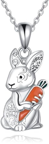 ONEFINITY Bunny Halskette 925 Sterling Silber Bunny Karotte Anhänger Halskette Kaninchen Bunny Schmuck für Frauen