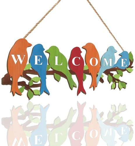 CHDITB Spring Welcome Sign,Colorful Bird Wall Art,Welcome Signs Front Door,Birds on Branch Hanging Sign,Spring Wooden Wall Decor,Home Decorations for Outdoor Front Door Porch Garden Gate Hanger