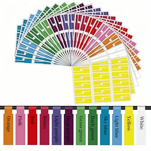 12 Farben, 720 Stück Kabeletiketten Farbetiketten Kabel, Selbstklebende Kabelbeschriftung, Wasserdich Kabeletiketten, Aufkleber Kabel Etiketten, Reißfest Kabelbeschriftung, A4-Format, für Laserdrucker
