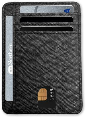 KEYRI Mens Slim Minimalist Credit Card Wallet - Lightweight, Holds Up to 8 Cards and Bank Notes, 1 ID Window - Ideal for Travel, Small Size (Crosshatch)