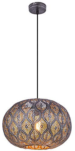 GLOBO Decken Pendelleuchte im orientalischen Design Hängelampe mit rundem Lampenschirm, schwarz silber-metallic, 1x E27, DMxH 30x120cm, Wohnzimmer Esszimmer