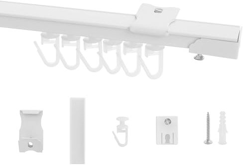 NICETOWN Vorhangschiene 1 Läufig Vorhang Schienensystem & Zubehör Vorhanghaken für Gardinenschienen Vorhangstange Ausziehbar Polymer-Nanomaterialien Gardinenstange Deckenmontage Weiß, 180 cm