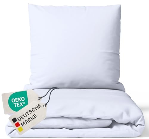 NYVI Bettwäsche Set DreamScience Mikrofaser Uni 135x200 + 80x80 cm Weiß - Atmungsaktiv & Weich - Mit Reißverschluss, Oeko-TEX Zertifiziert, für Allergiker geeignet