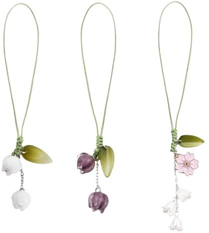 GlamRays Lot de 3 pendentifs en forme de tulipe pour téléphone portable, amulettes décoratives pour téléphone portable, convient pour porte-clés, sac à dos, décoration de portefeuille