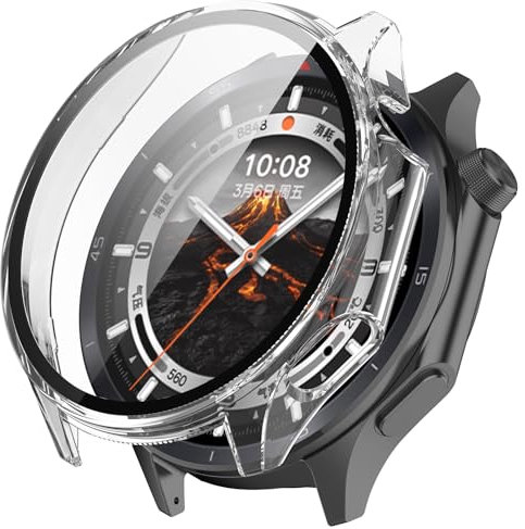 FTRONGRT Funda Compatible con OnePlus Watch 3 / OPPO Watch X2, PC + Película Templada, Todo Incluido Anti-Rasguños Estuche Protector. Transparente