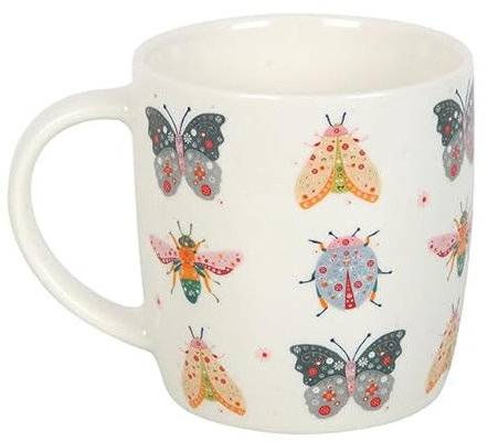 Tasse mit Blumenmotiv – skurriles florales Käfer-Design – 350 ml Fassungsvermögen – langlebige Keramikkonstruktion – nur Handwäsche – perfekt für jedes Zuhause