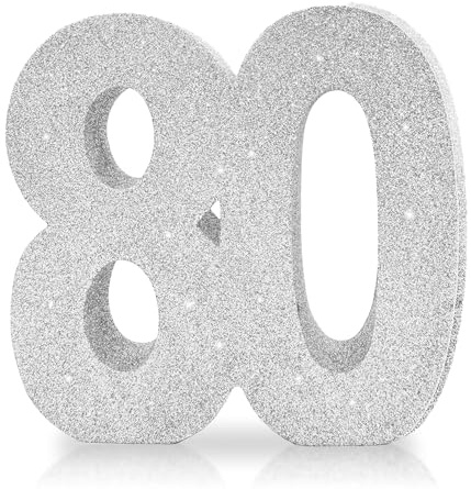 Number 80 Glitter Table Decoration Centrepiece Silver,80th Birthday Table Decorations for Women Men,20cm Sparkly 80 Sign Table Number Topper for Birthday Wedding Anniversary Table Decorations