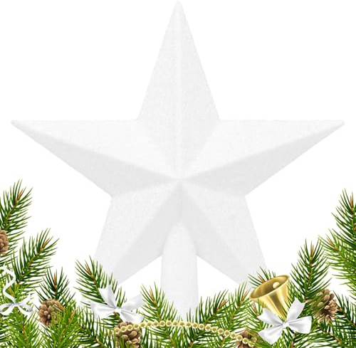 VEYLIN Christmas Tree Star Topper, 20 cm White Glitter hristmas Tree Top Star for Christmas Tree Ornament Hard Plastic, Hollow Bottom Design