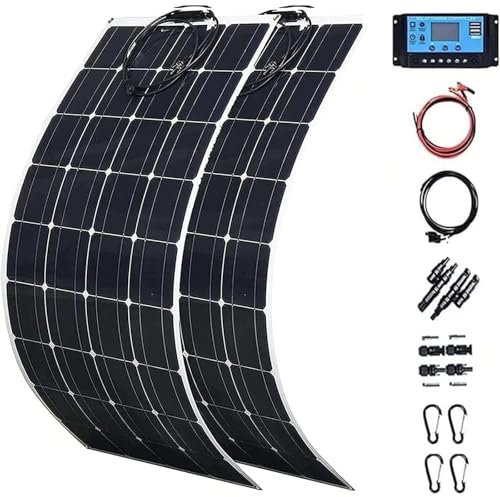 LADECNERHT Panneau Solaire Flexible 2 * 50w, Panneaux Solaires Photovoltaïques Monocristallins Chargeur Solaire Photovoltaïque 100w avec Contrôleur Charge 60a Convient Aux Tentes Camping