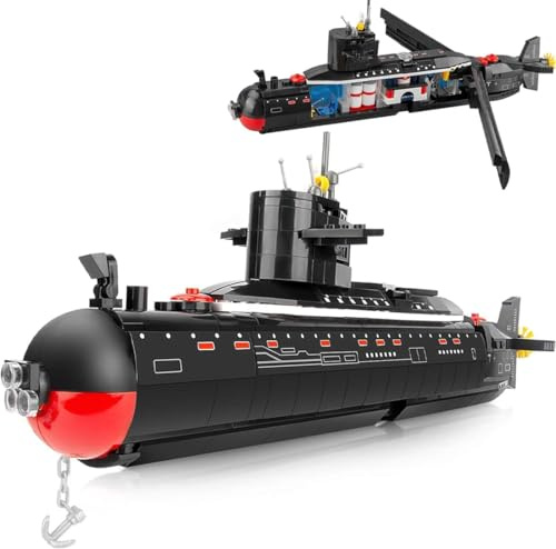 FULHOLPE Nuclear Submarine Building Blocks Set, 519Pcs MOC The Type 094 Strategic Nuclear Submarine Model Bricks Construction Toy Compatible with Major Brands