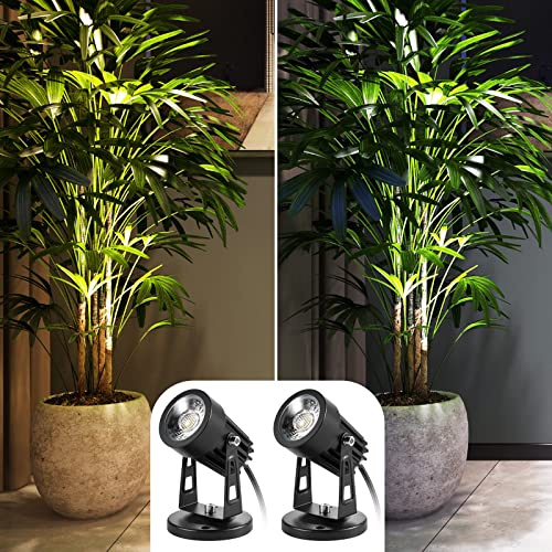 2Pack LED Spot Lights Indoor Uplights Plant Spotlights with 5.9 FT Cord Switch Warm White and Day White Adjustable Spot Lights for Plants Art Decor