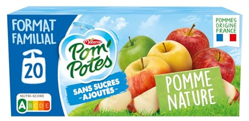POM'POTES - Compotes Pomme Nature Sans Sucre, Pur Fruit Frais À Emporter, 20 Gourdes 90g - Lot De 3