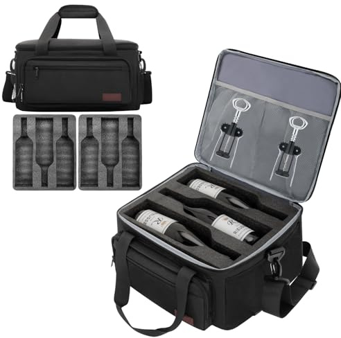 Valveric Bolsa de vino para 6 botellas de viaje, caja de vino con doble capa de espuma que absorbe los golpes, bolsa protectora para viajes en avión, bolsa de transporte para 6 botellas para viajes y