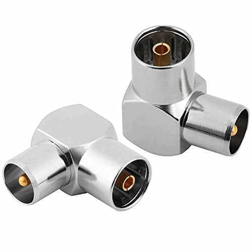 AusseL TV PAL Female to Male Coaxial Connector, Right Angle Coaxial Adapter, Silver Tone Plated 2-Pack