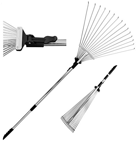 TABOR TOOLS J16E Rastrello per Foglie da Giardino Regolabile 80-160cm con Manico Metallo Telescopico. Scopa Regolabile con Denti Metallo, Larghezza Variabile da 20-58 cm.