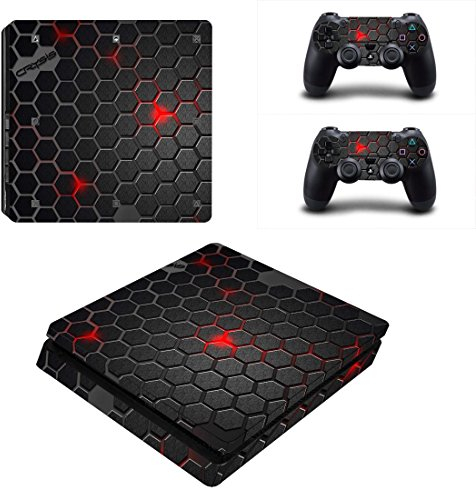 Wondder PS4 Slim Haut Aufkleber, Schutz Vinyl Aufkleber Haut Aufkleber für PS4 Slim Konsole + 2 Controller Skins + 2 x Silikon Daumen Griffe (Farbe 22)