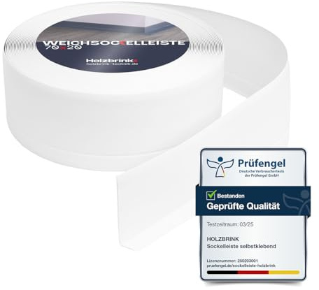 HOLZBRINK Weichsockelleiste PVC 70x20mm, 25 m | Winkelleiste ohne Klebestreifen für Kantenschutz Wand | Sockelleisten Ecken | Farbe: Weiß