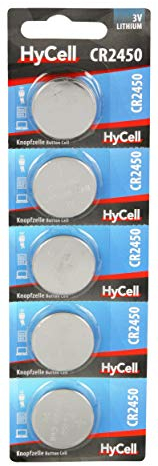 HyCell 5er Pack Lithium Knopfzellen CR2450 3V - Knopfbatterien mit erstklassiger Qualität, Langer Haltbarkeit und starker Kapazität/Ideal für Fernbedienung, Uhr, Kamera, Funkgeräte, UVM.