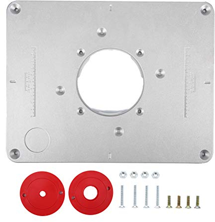 Aluminium Router Tischeinsatzplatte mit 4 Ringen und Schrauben für Holzbearbeitungstische für Einsatz Router Tisch Banken Holz Drehbank (300 mm * 235 mm * 9,5 mm)