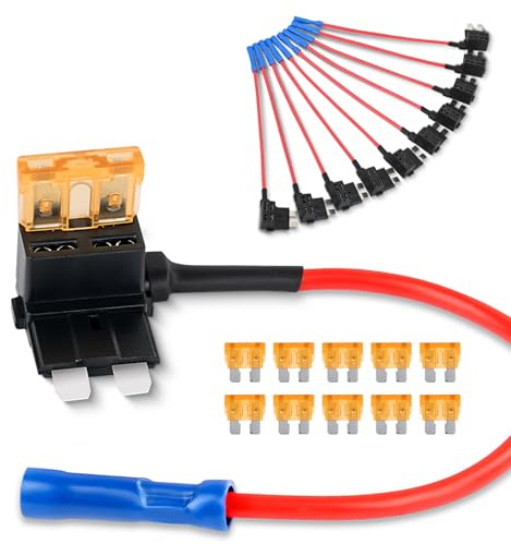 Nilight 12V Car Add-a-Circuit Fuse TAP Adapter with 5 Amp Standard APR ATO ATC Blade Fuse Set for Cars Trucks Boats, Multicolor, Pack of 10