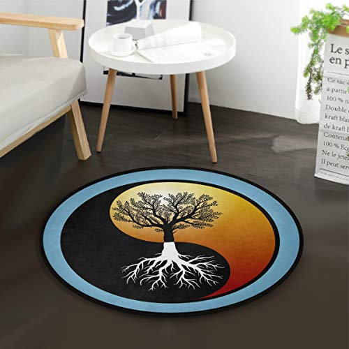 Mnsruu Tapis rond chinois arbre de vie Yin Yang pour salon chambre à coucher Diamètre 92 cm