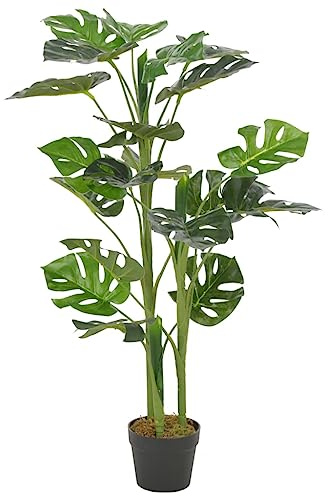 vidaXL Artificial Monstera Indoor Plant with Pot, Green and Brown, 100 cm, Ideal for Home and Office Decor