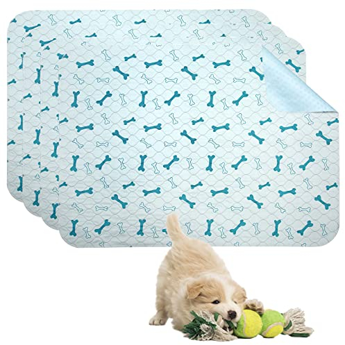 Geyecete Waschbare Welpenunterlagen(4 Stück), Saugfähig Puppy Pads hundeunterlagen, Hygieneunterlagen trainingsunterlagen für hunde Wiederverwendbare mit rutschfester Boden-Blau-S