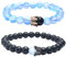 UEUC Paar Distanz Armbänder mit CZ Crown King & Queen Seine Freundschaft Schwarz Matt Achat Stein 8mm