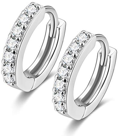Mini Creolen Silber 925 Klein Mit Schwarz Weiß Stein 5mm-11mm Kreolen Verschiedene Größen Ohrringe Klappcreolen Zirkonia Huggie Hoops Earrings