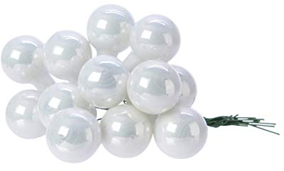 Christmas Decorations Spiegelbeeren Glas 2cm 12 Stück Mini Weihnachtskugeln am Draht weiß