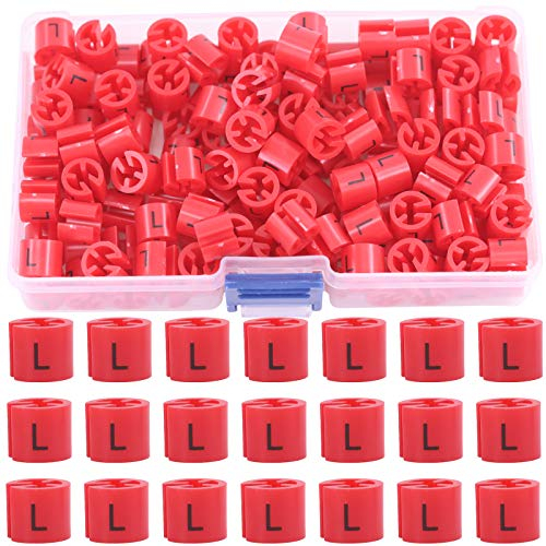 Swpeet 150 Stück rot 【Größen L】 Kunststoff-Kleiderbügel, Größenmarkierungen, Farbcodierung, Aufhänger, Größen, Etiketten, Marker, Kleidergröße für Drahtbügel, Kleiderbügel, mit Aufbewahrungsbox