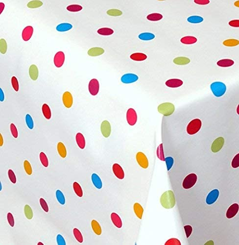 PVC Tischdecke Dottie bunt Punkte Weiss Wachstuch · Breite & Länge wählbar · abwaschbare Tischdecke, Größe:100 x 160 cm
