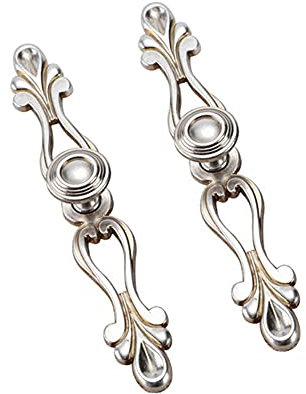 BOZONLI 2 Stück Retro Bronze Griffe für Küchenschränke Europäischen Stil Einzelloch Schubladengriffe Antike Rustikale Möbelgriffe (Silber-133mm)