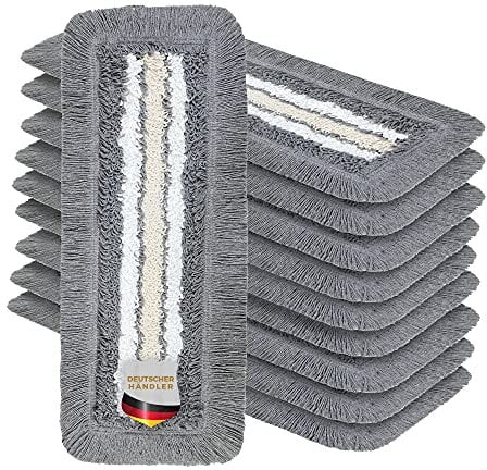 Okaei 10 Stück Wischmopp Bezug (60 cm) - Bodenwischer-Wischbezug für Krankenhäuser & Pflegeeinrichtungen - Wischer-Bezug mit Optimalen Gleiteigenschaften für Ergonomisches Arbeiten - Grau