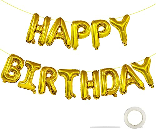 AONAT Alles Gute zum Geburtstag Luftballons Banner, 16 Inch Happy Birthday Aufblasbare Luftballons, Buchstaben Folien Banner, Folienluftballons Dekoration für Partydekoration (Gold)