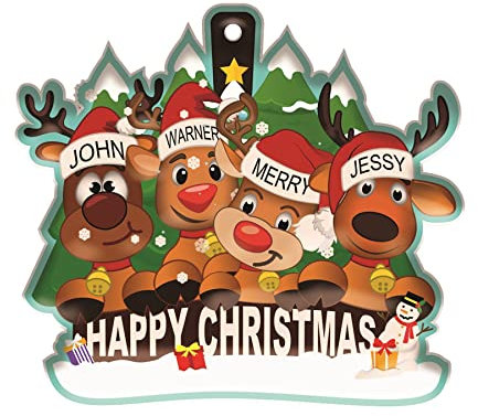 Bang Tidy Clothing Personalised Family Christmas Tree Bauble - Xmas Baubles Decorations Ornament Accessories Gifts- REINDEER Family of 4 - ADD YOUR NAMES