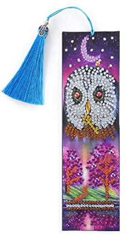 Lesezeichen Eule Mondbaum Diamond Painting Bookmark Quasten Anhänger Leder 2 Stücke Diamond Painting Set für Kinder Erwachsene Anfänger Diamant Painting Bilder Handgemacht DIY