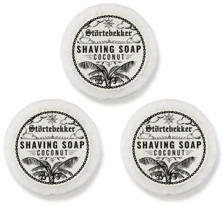 Störtebekker® Premium Rasierseife Kokos 70g x 3 - Handgefertigte Seife für ergiebigen Rasierschaum - Perfekt für die Rasur mit Rasierhobel & Rasiermesser - Vegane Rasierseife Damen & Herren