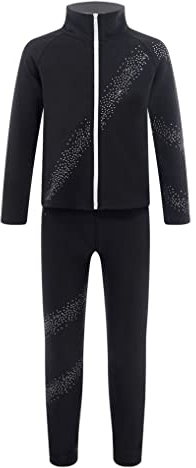 Kaerm Eiskunstlauf Kleidung Training Kinder Mädchen Langarm Sweatjacke Strass Glitzer Sportjacke Mit Gymnastikhose Lang Trainingshose Sportswear Schwarz 146-152