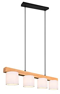 meineWunschleuchte Dimmbare LED Balken Pendelleuchte 4 flammig, Holz & Stofflampenschirme Weiß