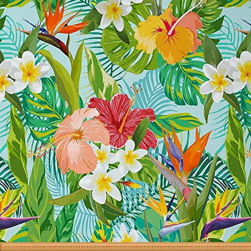Palmen Stoff Meterware Blumenblättern Polsterstoff Hawaiianischer Tropischer Botanischer Dekor Stoff Exotischer Blumenstoff für Drinnen Draußen DIY Kunst Wasserdichter Stoff Grün Rot 92 x 150 (HxB)