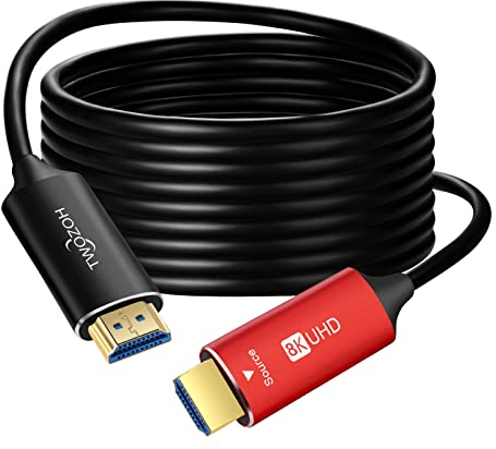 Twozoh 8K Glasfaser HDMI Kabel 15M, Hochgeschwindigkeits HDMI 2.1 Optisches kabel unterstützt 48Gbps 8K@60Hz, 4K@120Hz