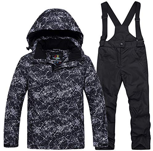 SXSHUN Jungen Schneeanzug mit Kapuze Wasserdicht Winddicht 2 Teilig Skijacke + Skihose Unisex Kinder Ski Overall Mädchen Skianzug, 158-164