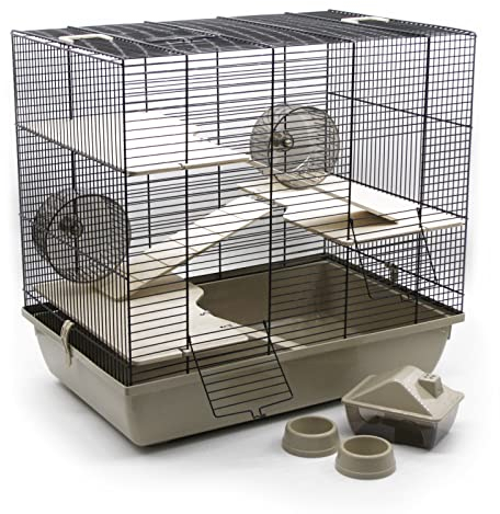 ZooPaul Premium Nagerkäfig Hamsterkäfig XXL inkl. Zubehör beige/schwarz 60x36x54cm Maus Kleintiere