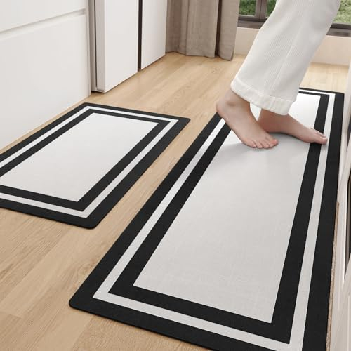 Color G Super Saugfähig Küchenläufer 44 x 75 + 44 x 150 cm, Schnell Trocken Küchenteppich Waschbar rutschfest, Teppich Küche für Küche, Esszimmer, Waschküche (Schwarz)