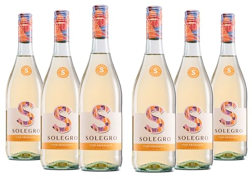 Solegro Vino Bianco Frizzante Amabile, Fresco e piacevole con aromi Floreali e Fruttati, 8% vol, Confezione con 6 Bottiglie da 750 ml